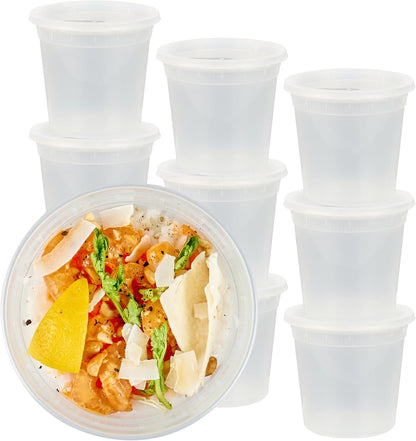 -Asporto 24 Ounce to Go Boxes, 100 Microwavable round Soup Containers - Clear Plastic Lids Included, Do Not Contain BPA, Clear Plastic Soup Containers, Disposable