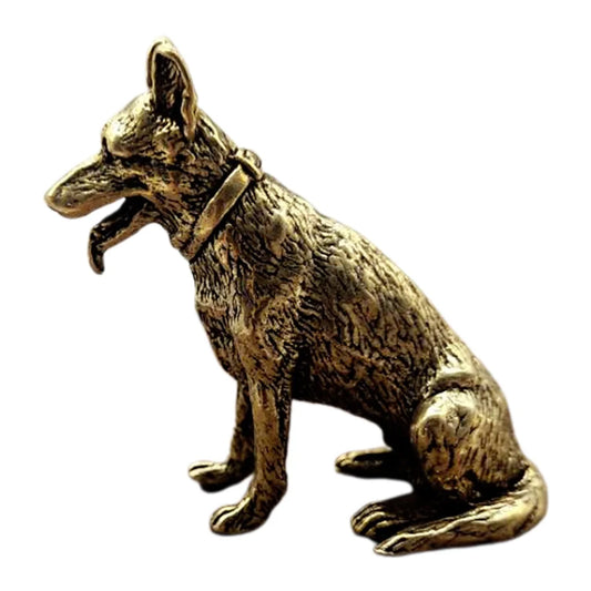 Brass Metal Lucky Fortune Dog Statue Small Ornament Vintage Little Puppy Chinese Desktop Tea Pet Sitting Wolf Animal Figurines Decoration Gifts