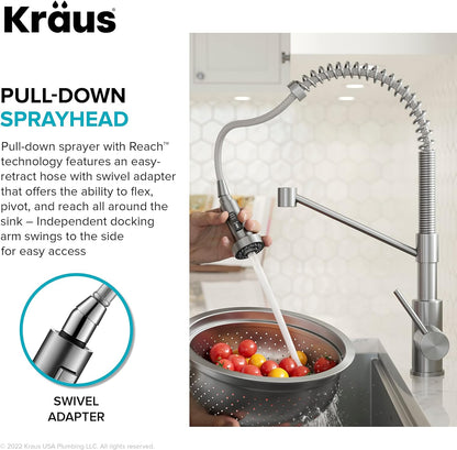 Bolden Commercial Style 2-Function Single Handle Pull down Kitchen Faucet in Spot-Free Brushed Brass, KPF-1610BB