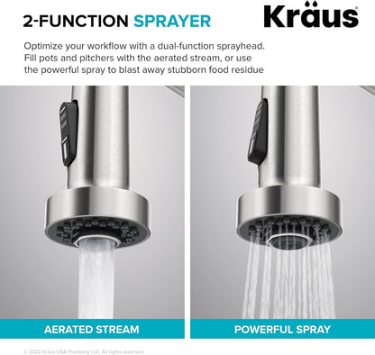 Bolden Commercial Style 2-Function Single Handle Pull down Kitchen Faucet in Spot-Free Brushed Brass, KPF-1610BB