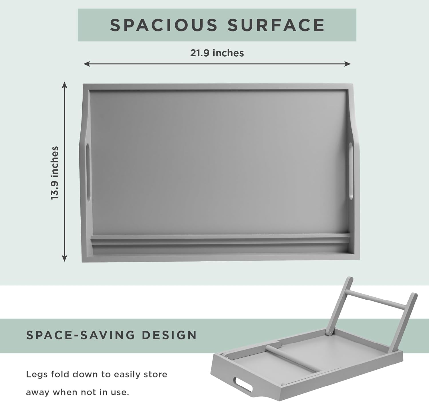 Wood Bed Tray, Lap Desk with Phone Holder - Fits up to 17.3 Inch Laptops and Most Tablets - Calming Gray - Style No. 78105
