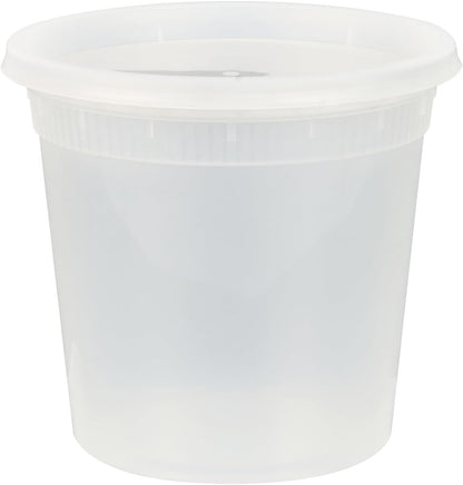 -Asporto 24 Ounce to Go Boxes, 100 Microwavable round Soup Containers - Clear Plastic Lids Included, Do Not Contain BPA, Clear Plastic Soup Containers, Disposable