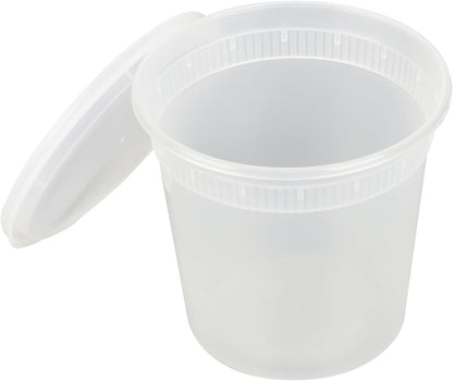 -Asporto 24 Ounce to Go Boxes, 100 Microwavable round Soup Containers - Clear Plastic Lids Included, Do Not Contain BPA, Clear Plastic Soup Containers, Disposable