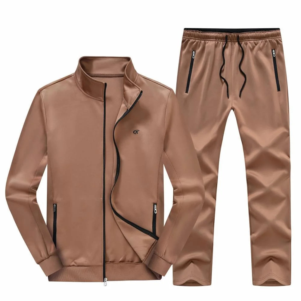 Men'S Tracksuits 2 Pieces Set Long Sleeve Causal Full Zip Hiking Jogging Gym Sports Sweatsuit for Men 2 Piece Outfits Khaki M